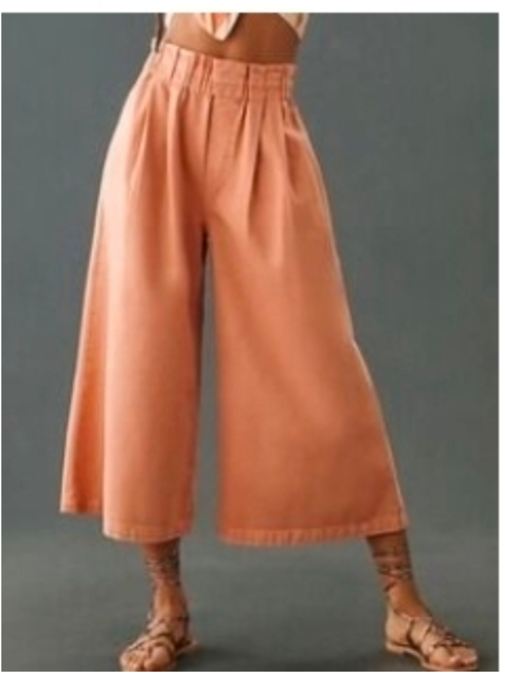 Pilcro Anthropologie High-Rise Cropped Paperbag Wide-Leg Twill Pants Pink Size S